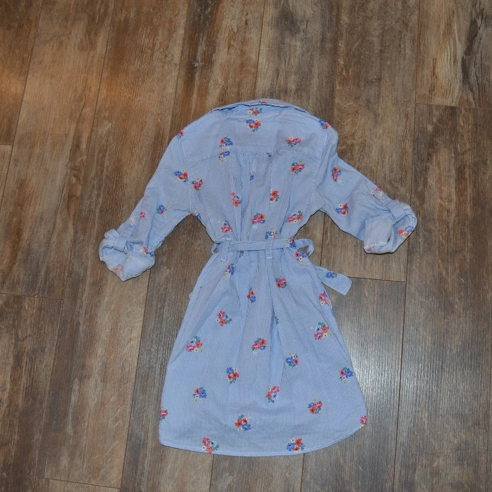 LOGG Blue and White Striped Dress with Flowers and Belt
